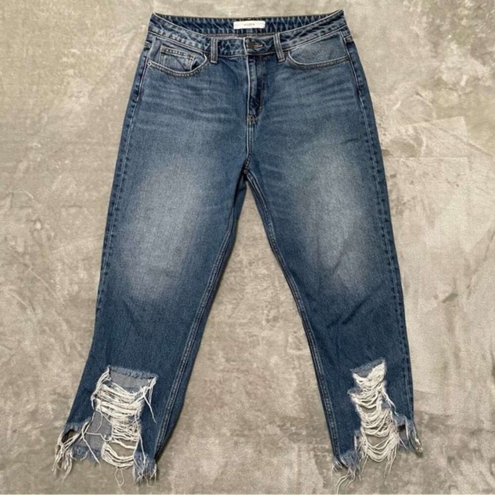 Hidden Jeans Distressed Cut Off Hem Ankle Cropped Denim Women's Size 31 Blue